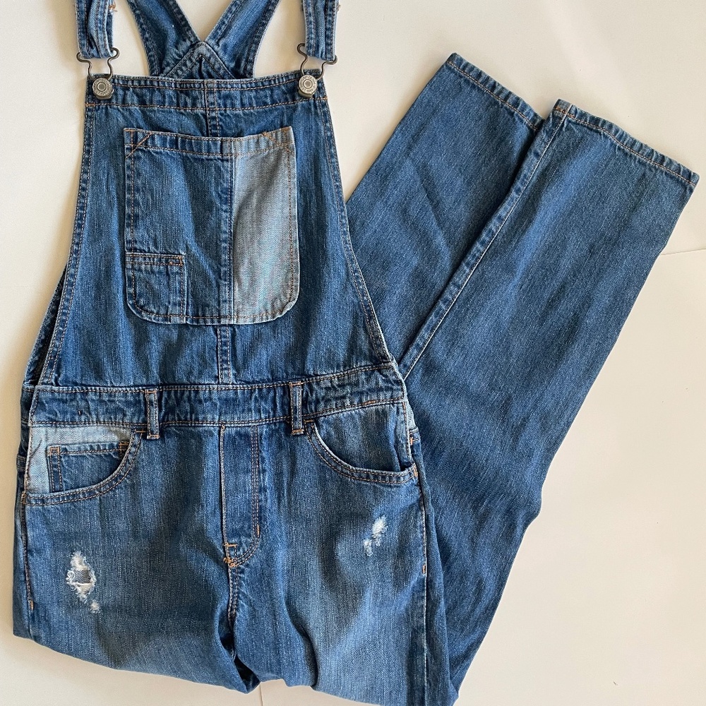 Gap Kids distressed/patched denim overall Girls size XL